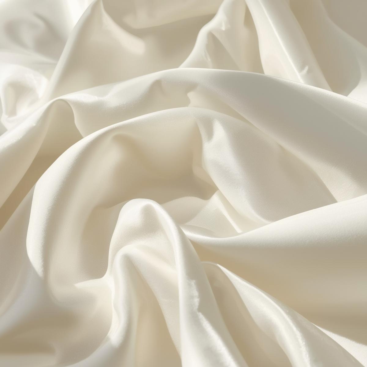 draped cotton sateen fabric, soft ivory cotton cloth with smooth luminous surface, elegant flowing folds, sunlight reflecting subtle sheen, luxury textile photography