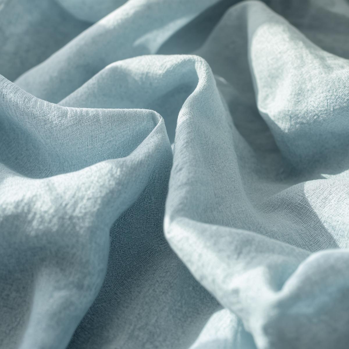 stonewashed linen fabric texture, relaxed sky blue linen cloth, washed soft texture, elegant draped fabric, natural sunlight, minimalist coastal aesthetic